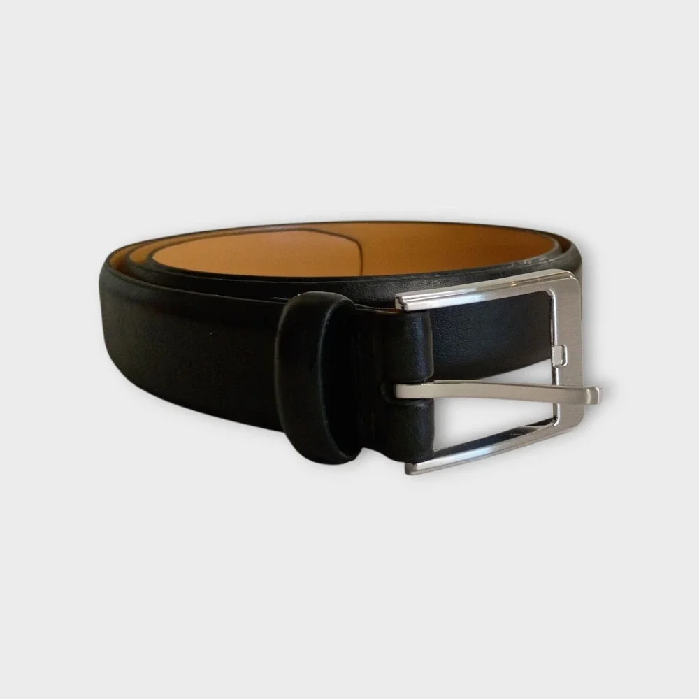 Lands End Black Leather Belt Silver‎ Buckle Mens Size 40 Classic Dress Casual